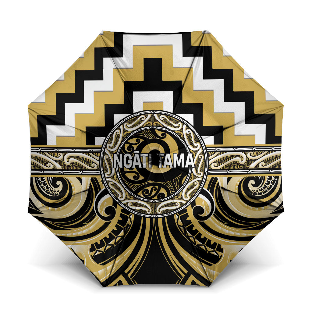 Aotearoa Ngati Tama Umbrella Maori Iwi Poutama Puhoro Tattoo LT14 One Size Folded 11.42 inch Opened Diameter 37.4 inch Yellow - Polynesian Pride