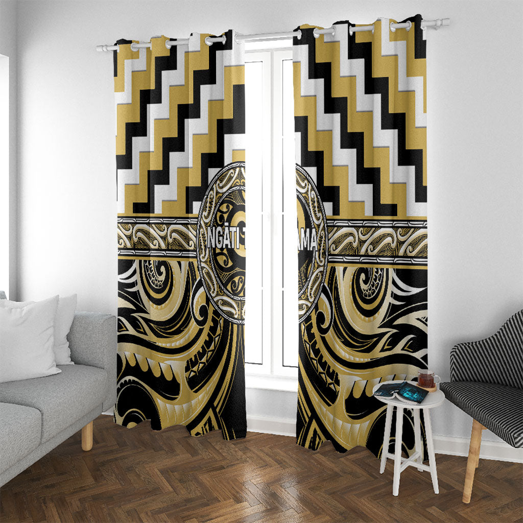 Aotearoa Ngati Tama Window Curtain Maori Iwi Poutama Puhoro Tattoo LT14 With Grommets Yellow - Polynesian Pride