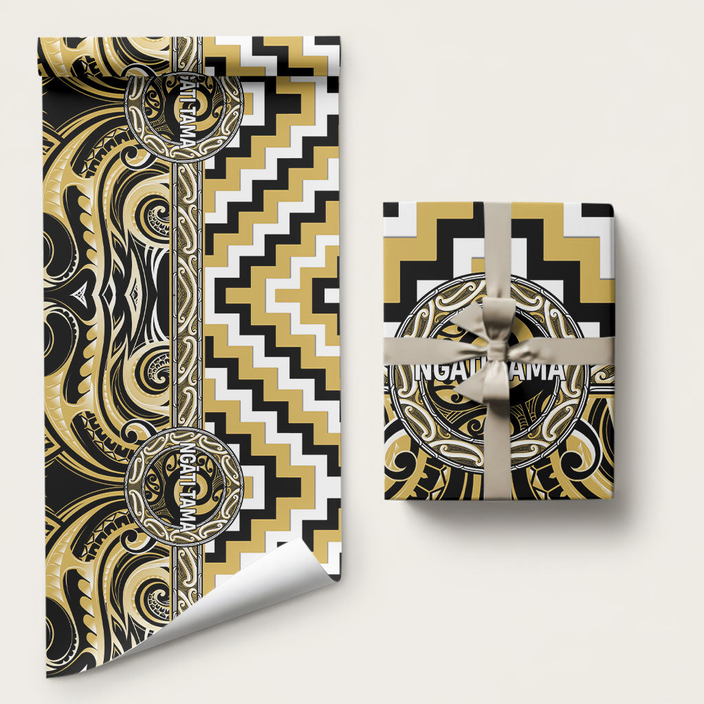 Aotearoa Ngati Tama Wrapping Paper Maori Iwi Poutama Puhoro Tattoo LT14 58" × 23" Yellow - Polynesian Pride