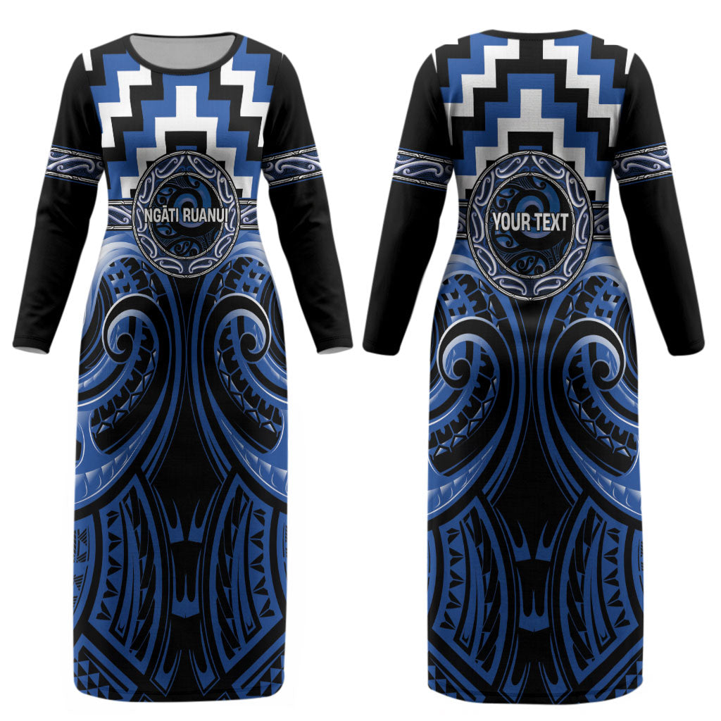 Aotearoa Ngati Ruanui Personalised Couples Matching Long Sleeve Bodycon Dress and Hawaiian Shirt Maori Iwi Poutama Puhoro Tattoo LT14 - Polynesian Pride