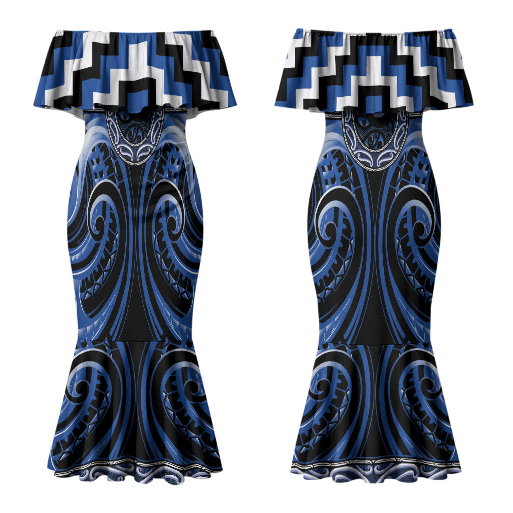 Aotearoa Ngati Ruanui Personalised Couples Matching Mermaid Dress and Hawaiian Shirt Maori Iwi Poutama Puhoro Tattoo LT14 - Polynesian Pride