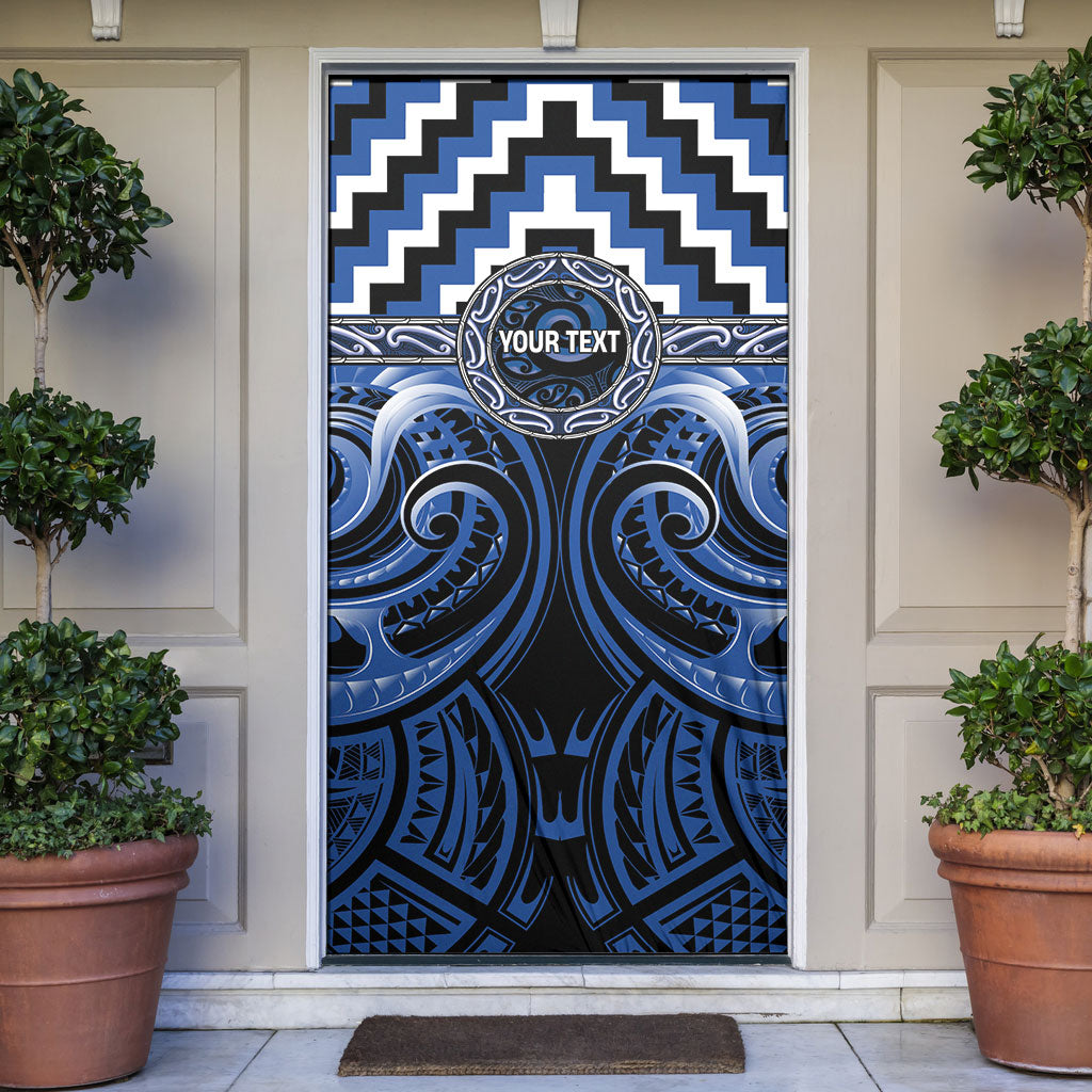 Aotearoa Ngati Ruanui Personalised Door Cover Maori Iwi Poutama Puhoro Tattoo LT14 Blue - Polynesian Pride