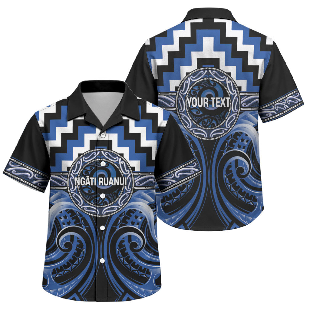 Aotearoa Ngati Ruanui Personalised Family Matching Mermaid Dress and Hawaiian Shirt Maori Iwi Poutama Puhoro Tattoo LT14 Son's Shirt Blue - Polynesian Pride
