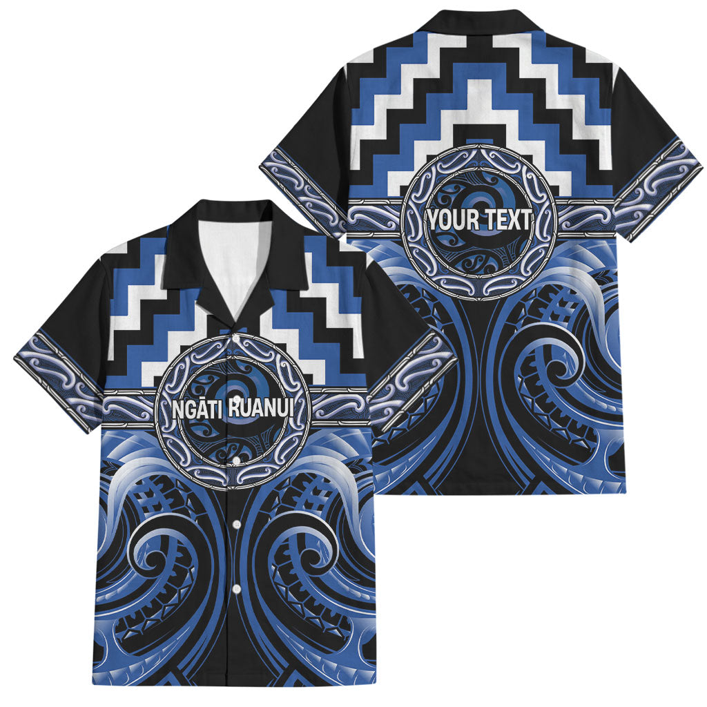Aotearoa Ngati Ruanui Personalised Family Matching Off Shoulder Maxi Dress and Hawaiian Shirt Maori Iwi Poutama Puhoro Tattoo LT14 Dad's Shirt - Short Sleeve Blue - Polynesian Pride