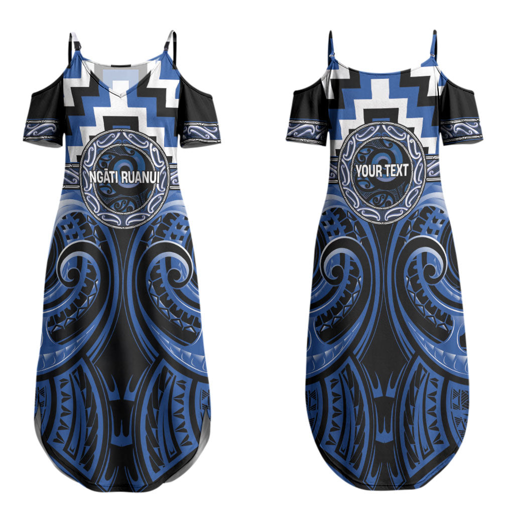 Aotearoa Ngati Ruanui Personalised Family Matching Summer Maxi Dress and Hawaiian Shirt Maori Iwi Poutama Puhoro Tattoo LT14 Mom's Dress Blue - Polynesian Pride
