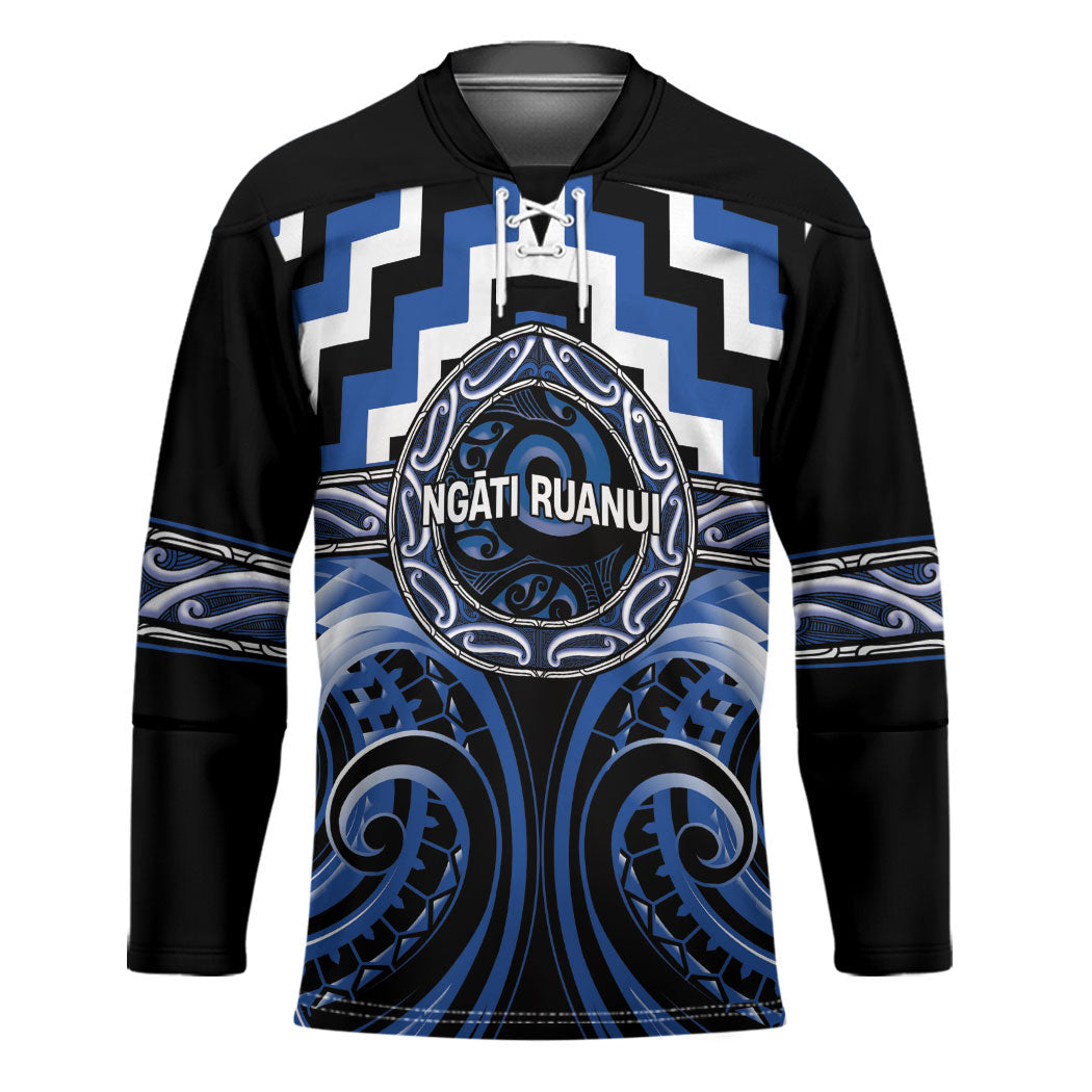 Aotearoa Ngati Ruanui Personalised Hockey Jersey Maori Iwi Poutama Puhoro Tattoo LT14 Unisex Blue - Polynesian Pride