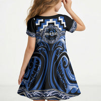 Aotearoa Ngati Ruanui Personalised Kid Short Sleeve Dress Maori Iwi Poutama Puhoro Tattoo LT14 - Polynesian Pride