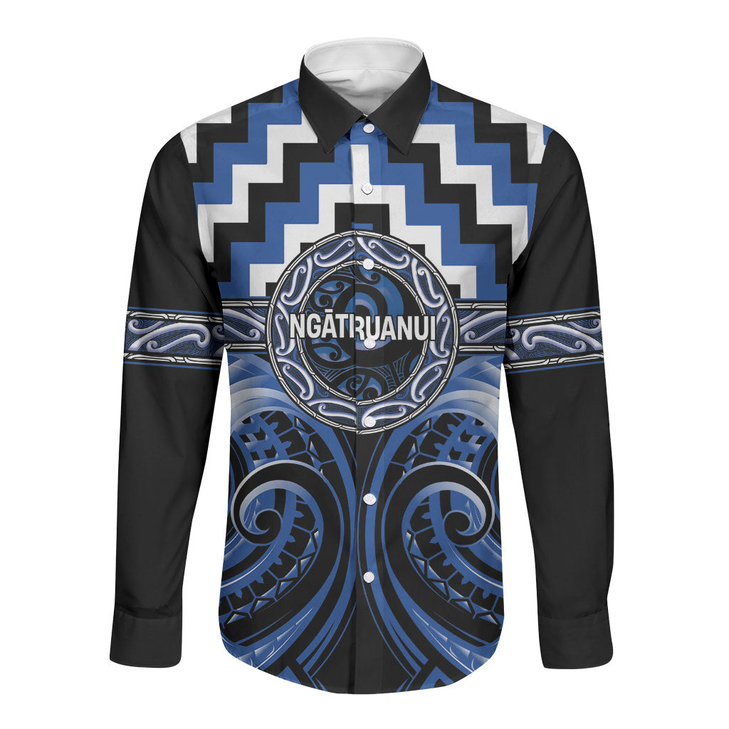 Aotearoa Ngati Ruanui Personalised Long Sleeve Button Shirt Maori Iwi Poutama Puhoro Tattoo LT14 Unisex Blue - Polynesian Pride
