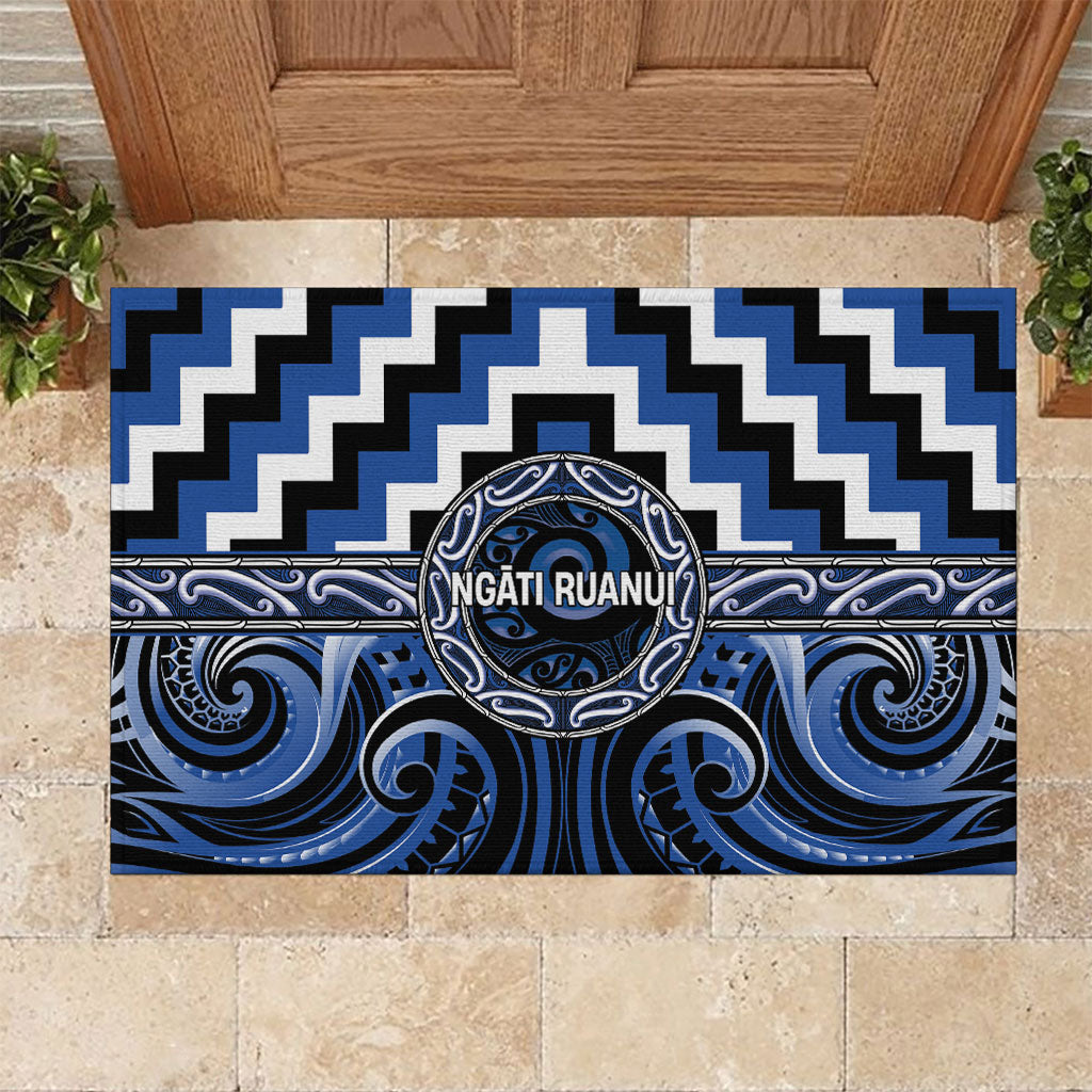 Aotearoa Ngati Ruanui Rubber Doormat Maori Iwi Poutama Puhoro Tattoo LT14 Blue - Polynesian Pride