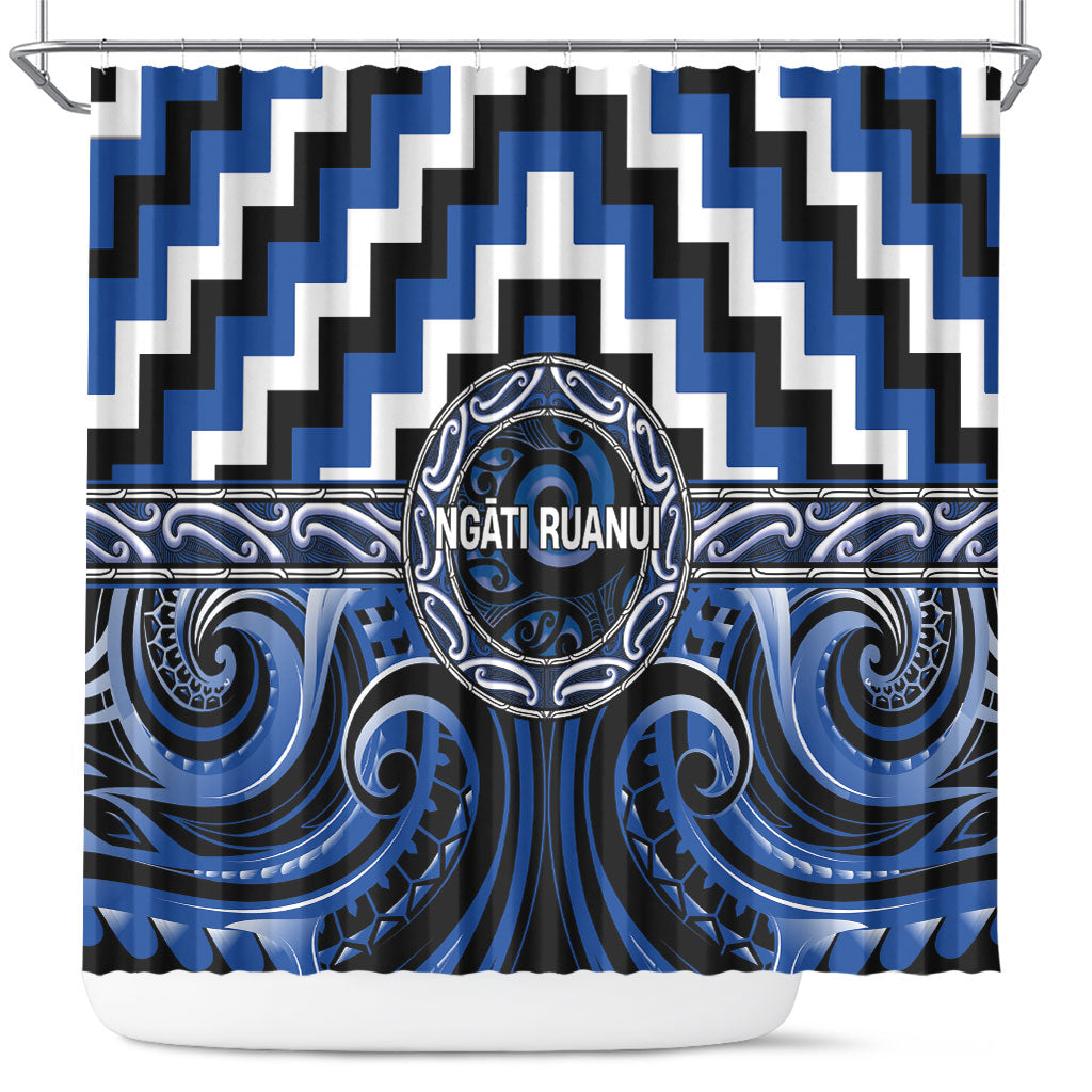 Aotearoa Ngati Ruanui Shower Curtain Maori Iwi Poutama Puhoro Tattoo LT14 Blue - Polynesian Pride