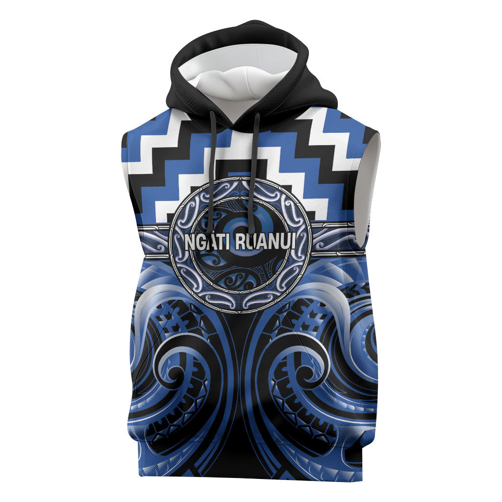 Aotearoa Ngati Ruanui Personalised Sleeveless Hoodie Maori Iwi Poutama Puhoro Tattoo LT14 Blue - Polynesian Pride