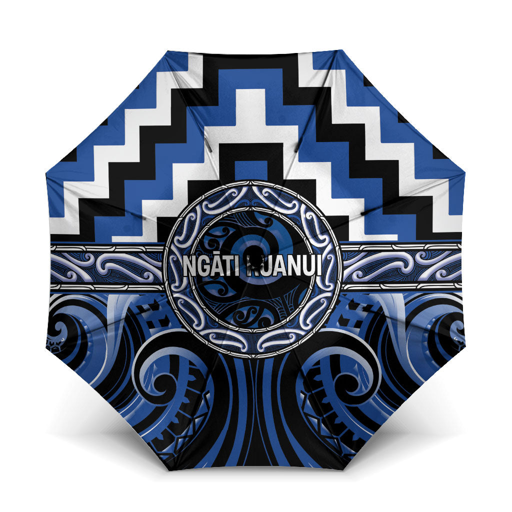 Aotearoa Ngati Ruanui Umbrella Maori Iwi Poutama Puhoro Tattoo LT14 One Size Folded 11.42 inch Opened Diameter 37.4 inch Blue - Polynesian Pride