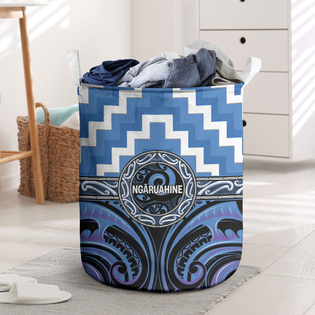 Aotearoa Ngaruahine Laundry Basket Maori Iwi Poutama Puhoro Tattoo LT14 Blue - Polynesian Pride