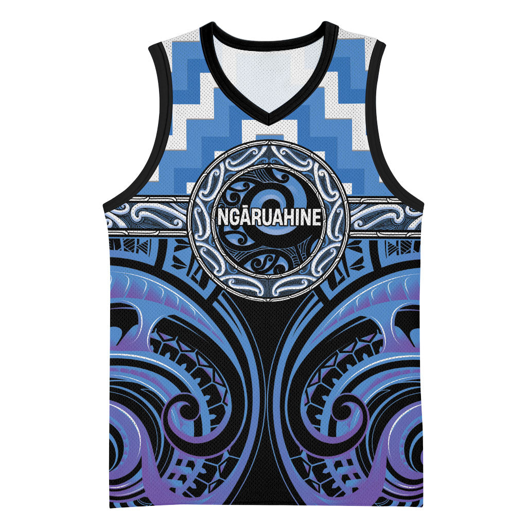 Aotearoa Ngaruahine Personalised Basketball Jersey Maori Iwi Poutama Puhoro Tattoo LT14 Unisex Blue - Polynesian Pride