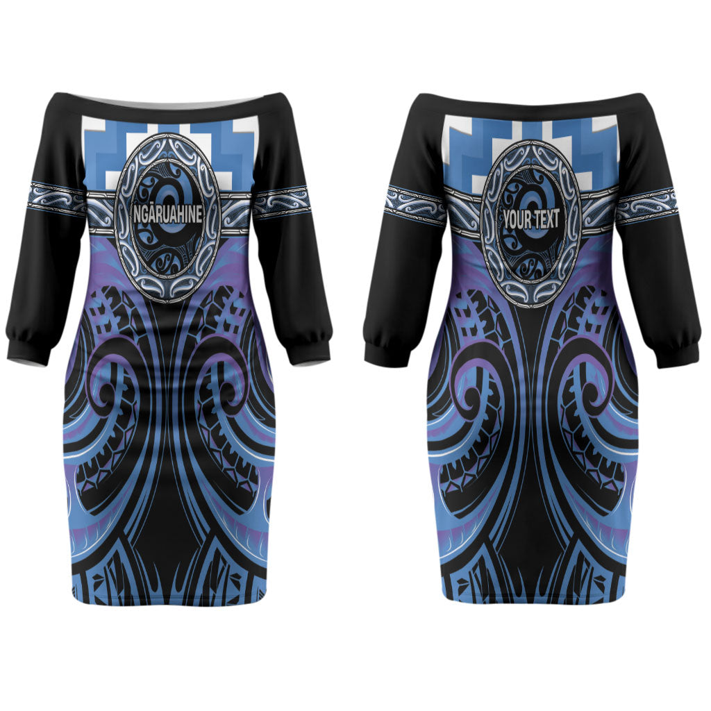 Aotearoa Ngaruahine Personalised Couples Matching Off The Shoulder Long Sleeve Dress and Hawaiian Shirt Maori Iwi Poutama Puhoro Tattoo LT14 - Polynesian Pride