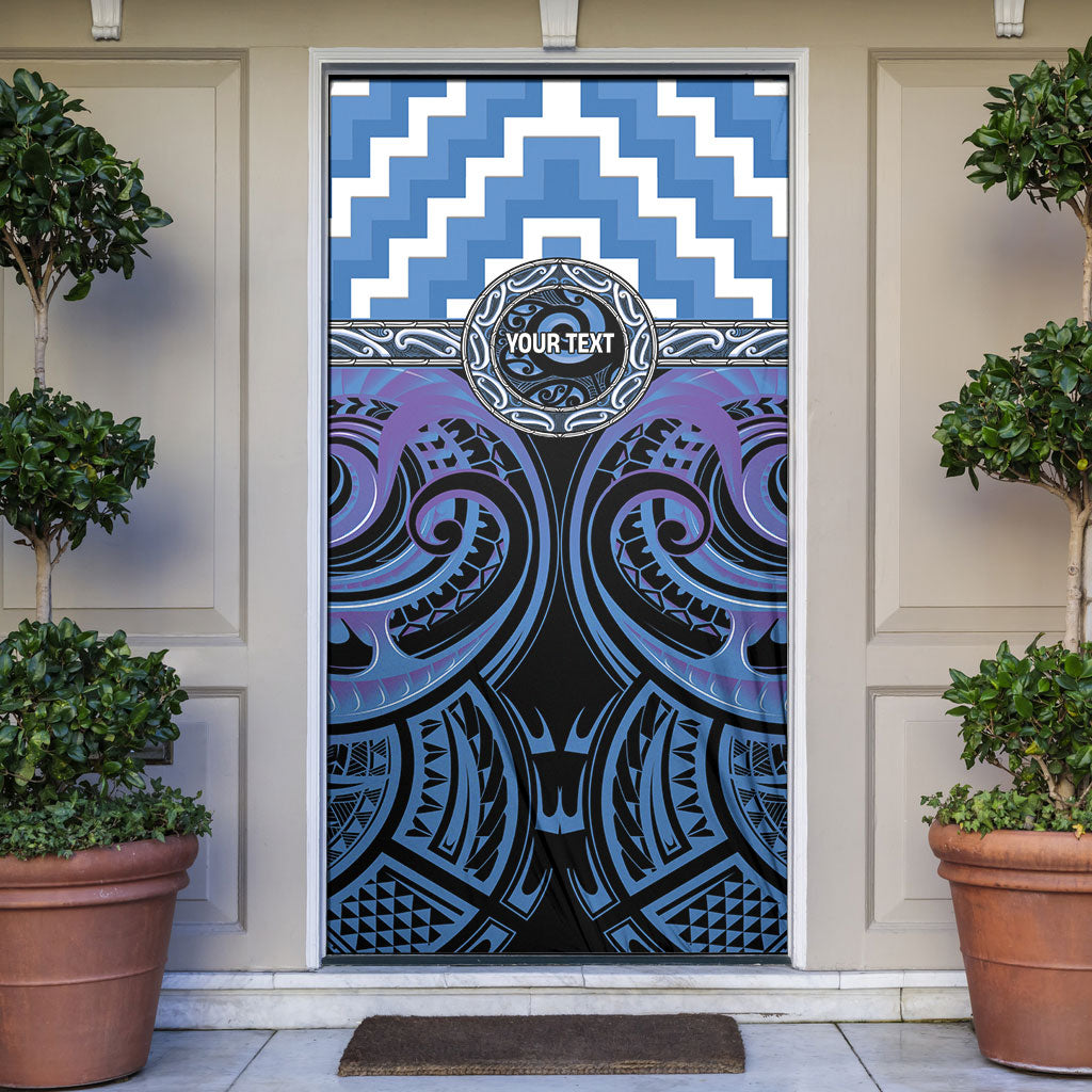 Aotearoa Ngaruahine Personalised Door Cover Maori Iwi Poutama Puhoro Tattoo LT14 Blue - Polynesian Pride