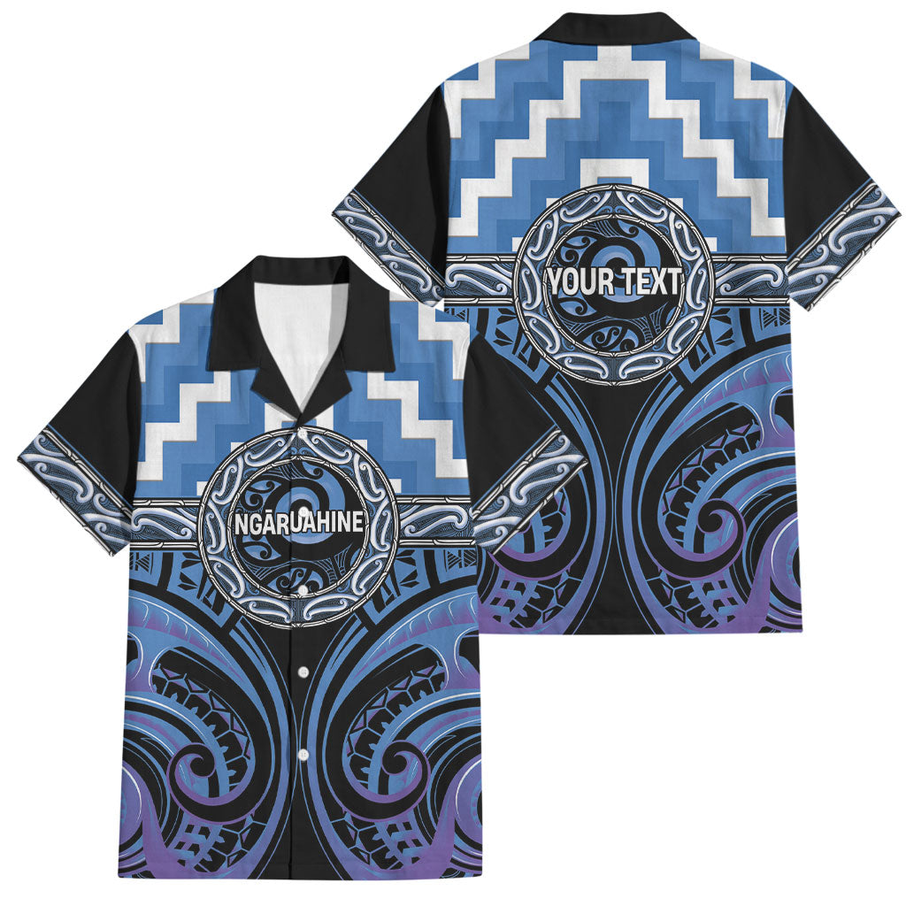 Aotearoa Ngaruahine Personalised Family Matching Mermaid Dress and Hawaiian Shirt Maori Iwi Poutama Puhoro Tattoo LT14 Dad's Shirt - Short Sleeve Blue - Polynesian Pride