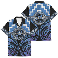 Aotearoa Ngaruahine Personalised Family Matching Mermaid Dress and Hawaiian Shirt Maori Iwi Poutama Puhoro Tattoo LT14 Dad's Shirt - Short Sleeve Blue - Polynesian Pride