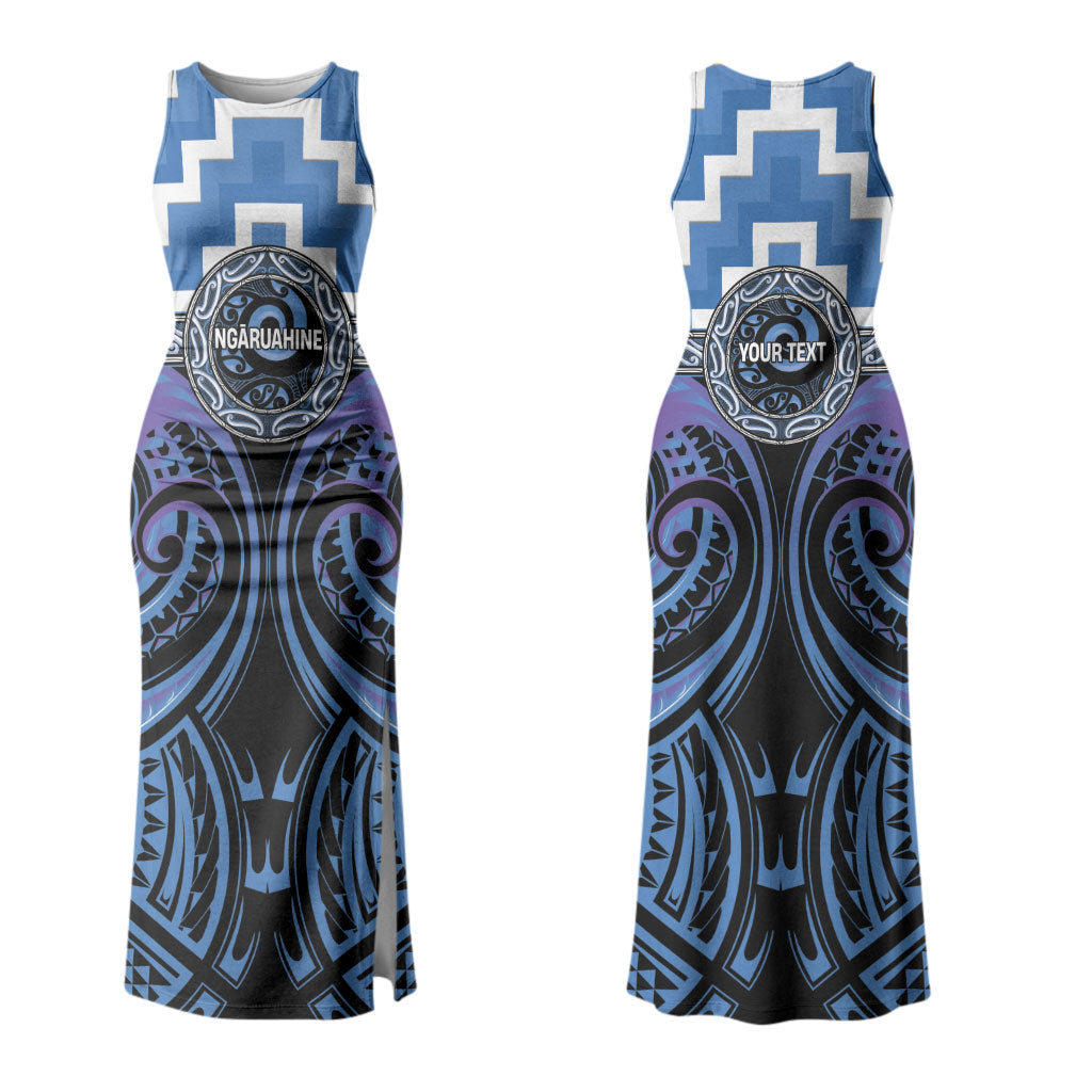 Aotearoa Ngaruahine Personalised Family Matching Tank Maxi Dress and Hawaiian Shirt Maori Iwi Poutama Puhoro Tattoo LT14 Mom's Dress Blue - Polynesian Pride