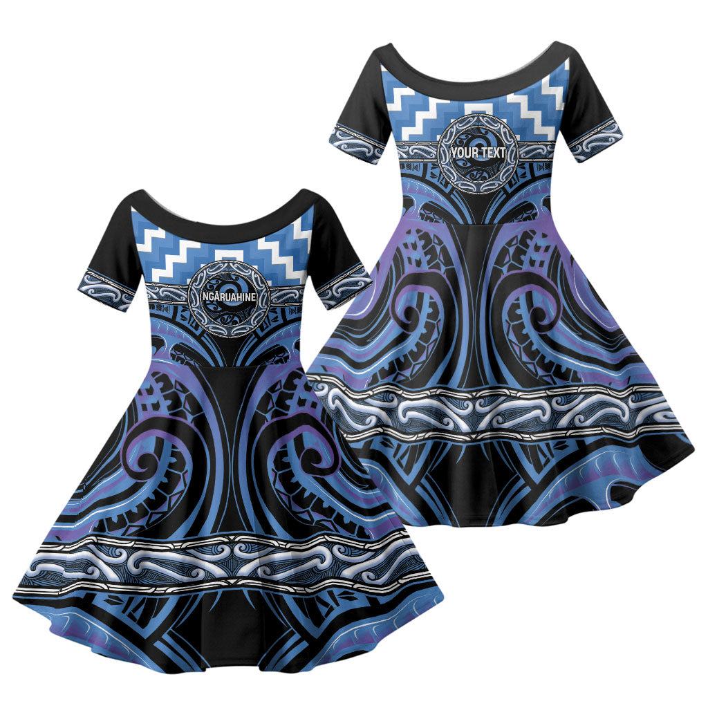 Aotearoa Ngaruahine Personalised Family Matching Tank Maxi Dress and Hawaiian Shirt Maori Iwi Poutama Puhoro Tattoo LT14 Daughter's Dress Blue - Polynesian Pride