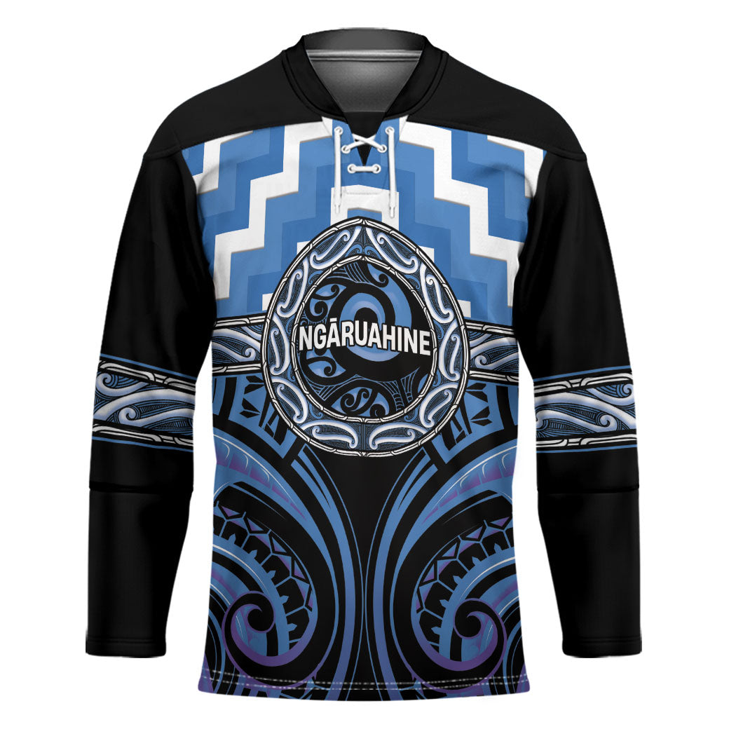 Aotearoa Ngaruahine Personalised Hockey Jersey Maori Iwi Poutama Puhoro Tattoo LT14 Unisex Blue - Polynesian Pride