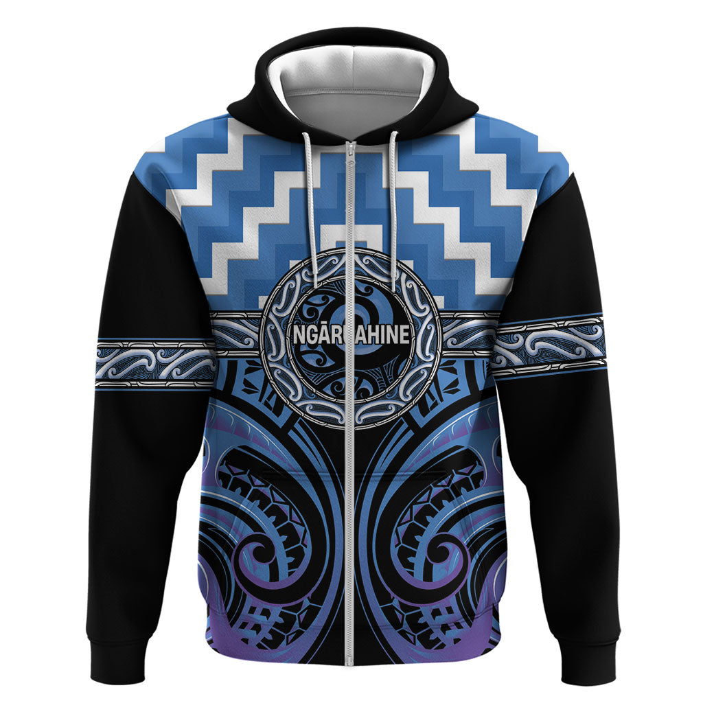 Aotearoa Ngaruahine Personalised Hoodie Maori Iwi Poutama Puhoro Tattoo LT14 Zip Hoodie Blue - Polynesian Pride