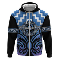 Aotearoa Ngaruahine Personalised Hoodie Maori Iwi Poutama Puhoro Tattoo LT14 Zip Hoodie Blue - Polynesian Pride