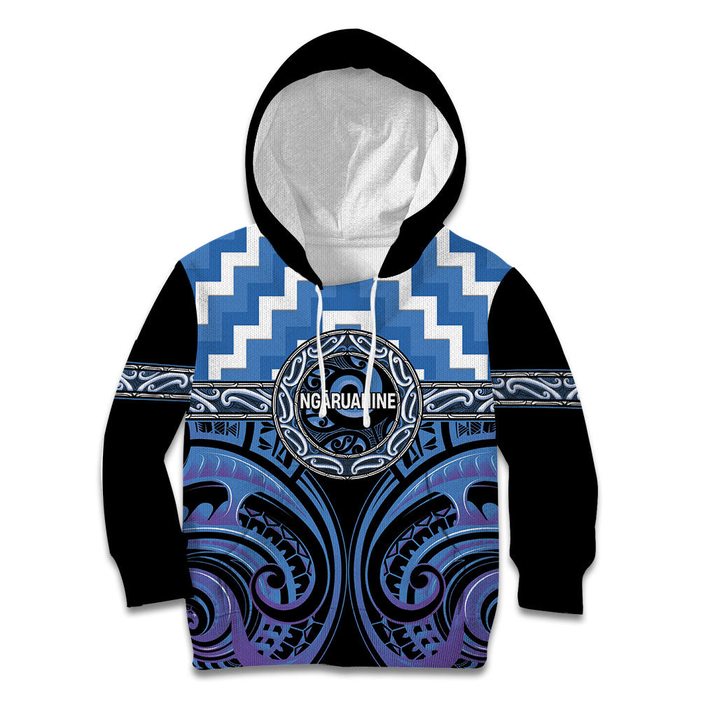 Aotearoa Ngaruahine Personalised Kid Hoodie Maori Iwi Poutama Puhoro Tattoo LT14 Hoodie Blue - Polynesian Pride