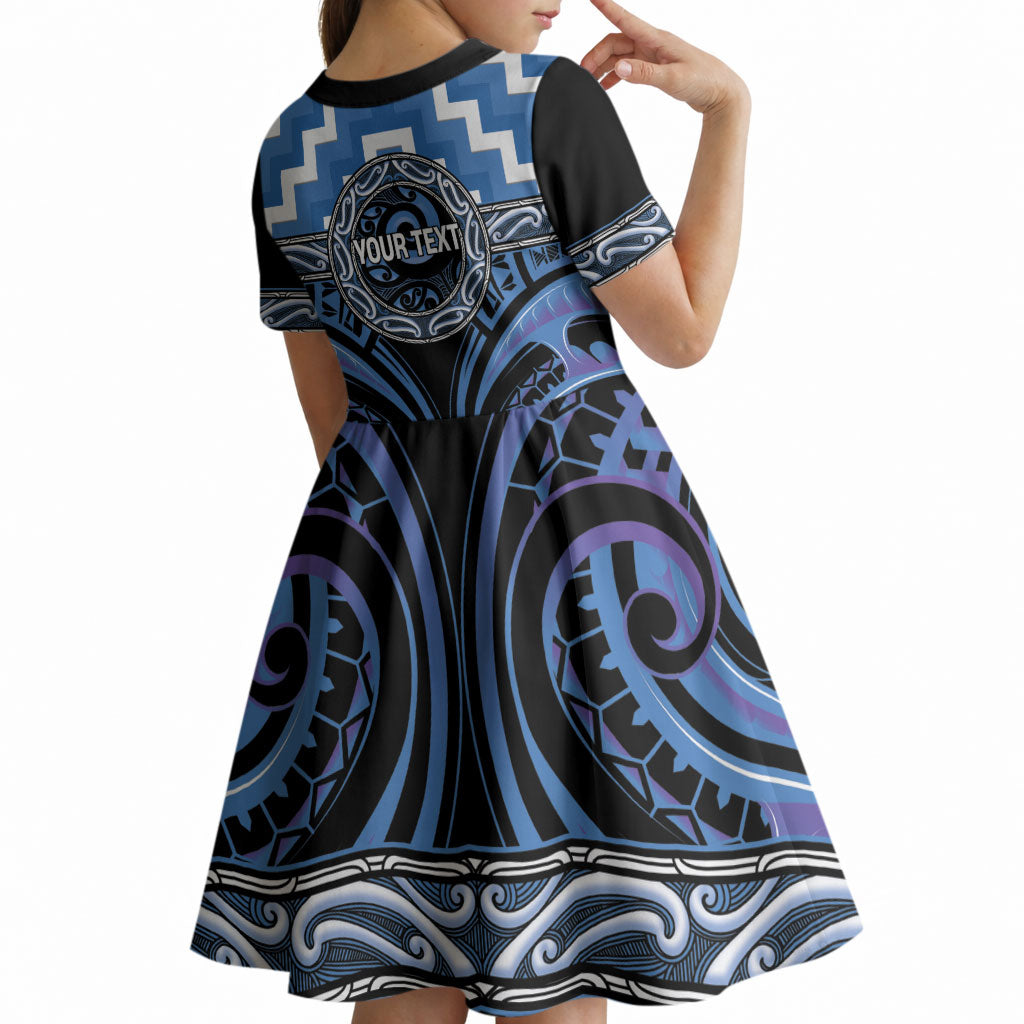 Aotearoa Ngaruahine Personalised Kid Short Sleeve Dress Maori Iwi Poutama Puhoro Tattoo LT14 - Polynesian Pride