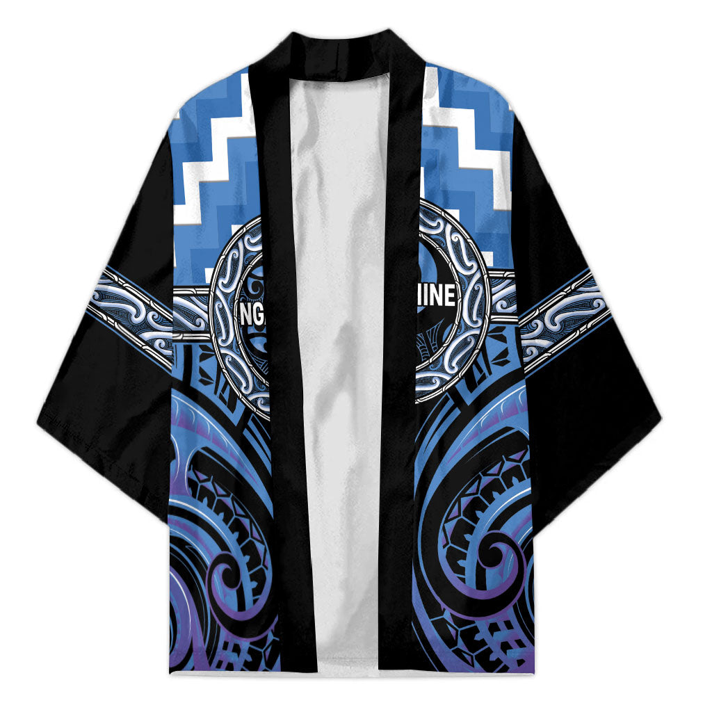 Aotearoa Ngaruahine Personalised Kimono Maori Iwi Poutama Puhoro Tattoo LT14 Unisex Blue - Polynesian Pride