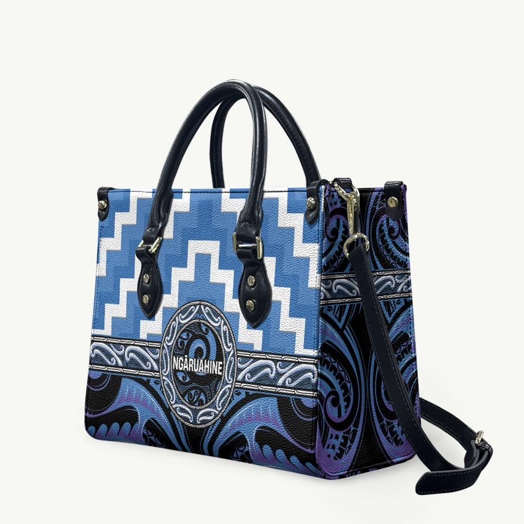 Aotearoa Ngaruahine Leather Bag Maori Iwi Poutama Puhoro Tattoo LT14 Blue - Polynesian Pride