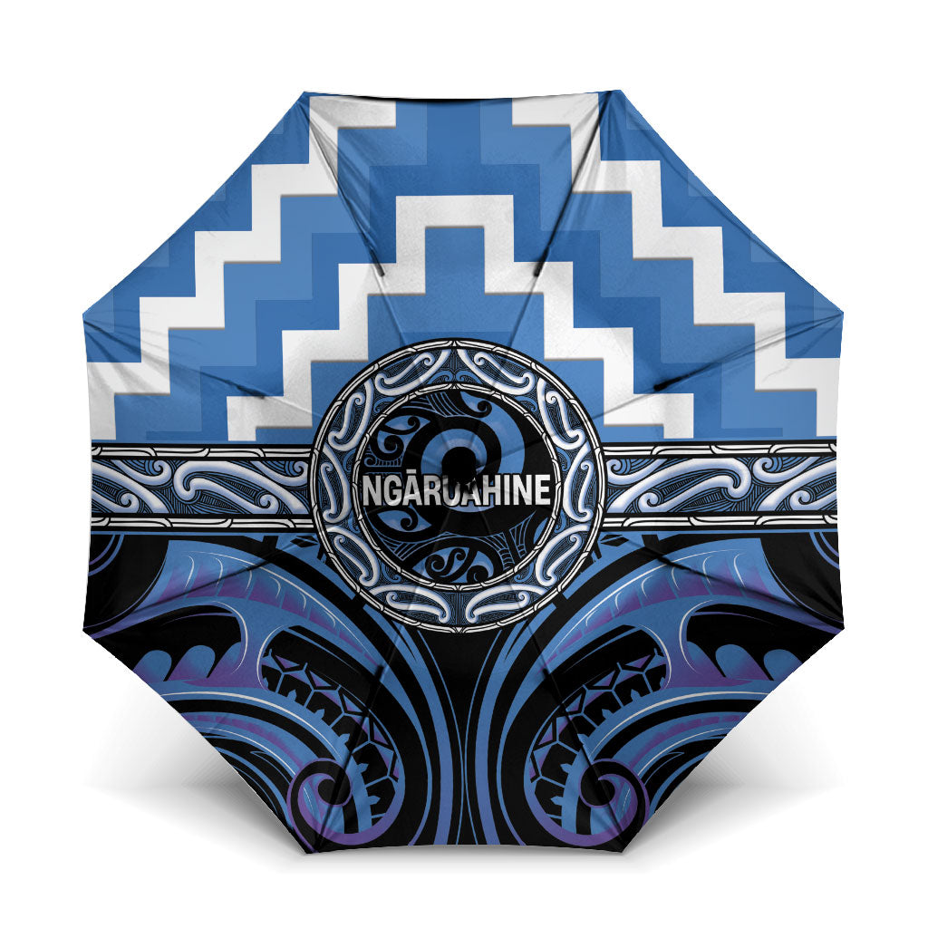 Aotearoa Ngaruahine Umbrella Maori Iwi Poutama Puhoro Tattoo LT14 One Size Folded 11.42 inch Opened Diameter 37.4 inch Blue - Polynesian Pride