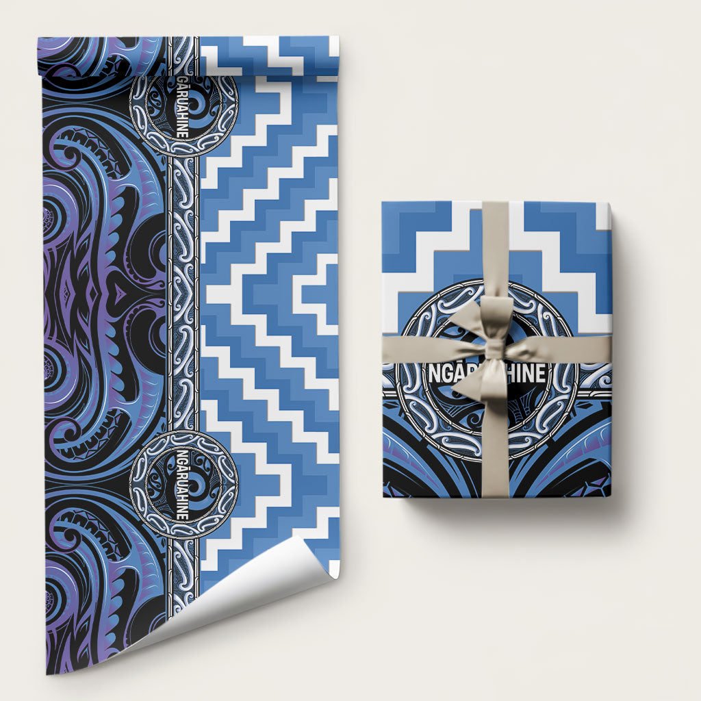 Aotearoa Ngaruahine Wrapping Paper Maori Iwi Poutama Puhoro Tattoo LT14 58" × 23" Blue - Polynesian Pride
