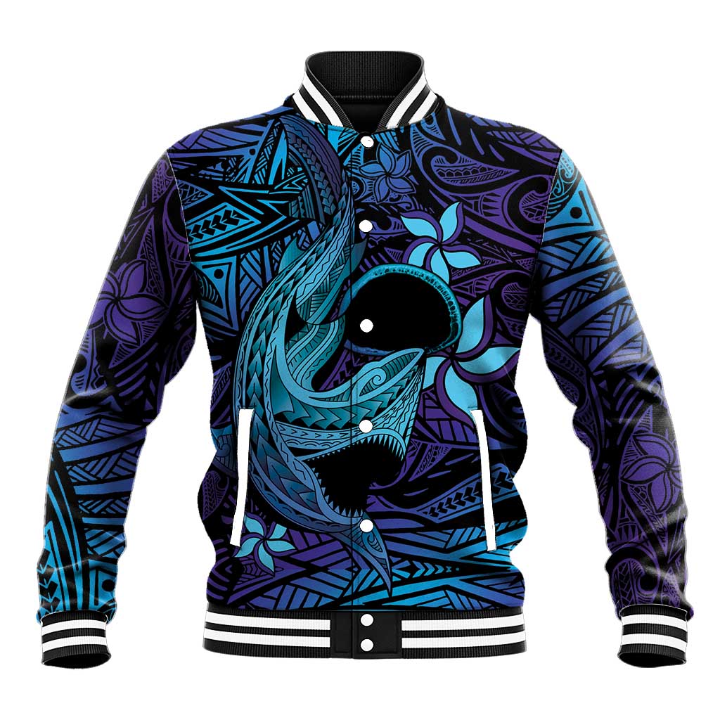 Nukuoro Atoll Baseball Jacket Polynesian Shark Tattoo Purple Gradient Vibes
