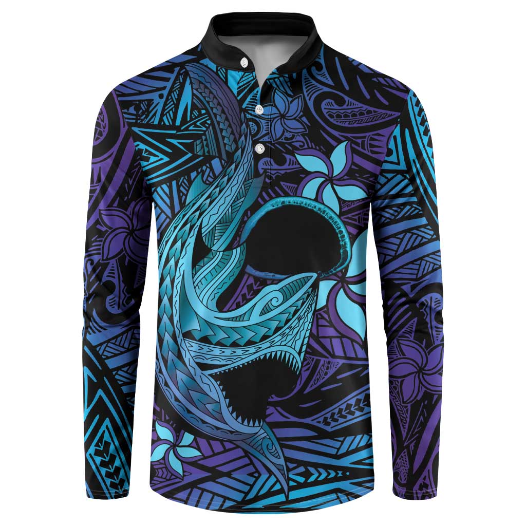 Nukuoro Atoll Button Sweatshirt Polynesian Shark Tattoo Purple Gradient Vibes LT14 Purple - Polynesian Pride