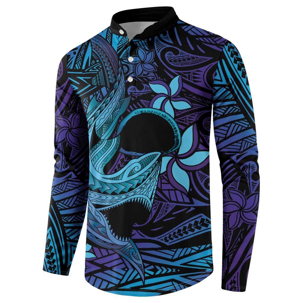 Nukuoro Atoll Button Sweatshirt Polynesian Shark Tattoo Purple Gradient Vibes LT14 - Polynesian Pride