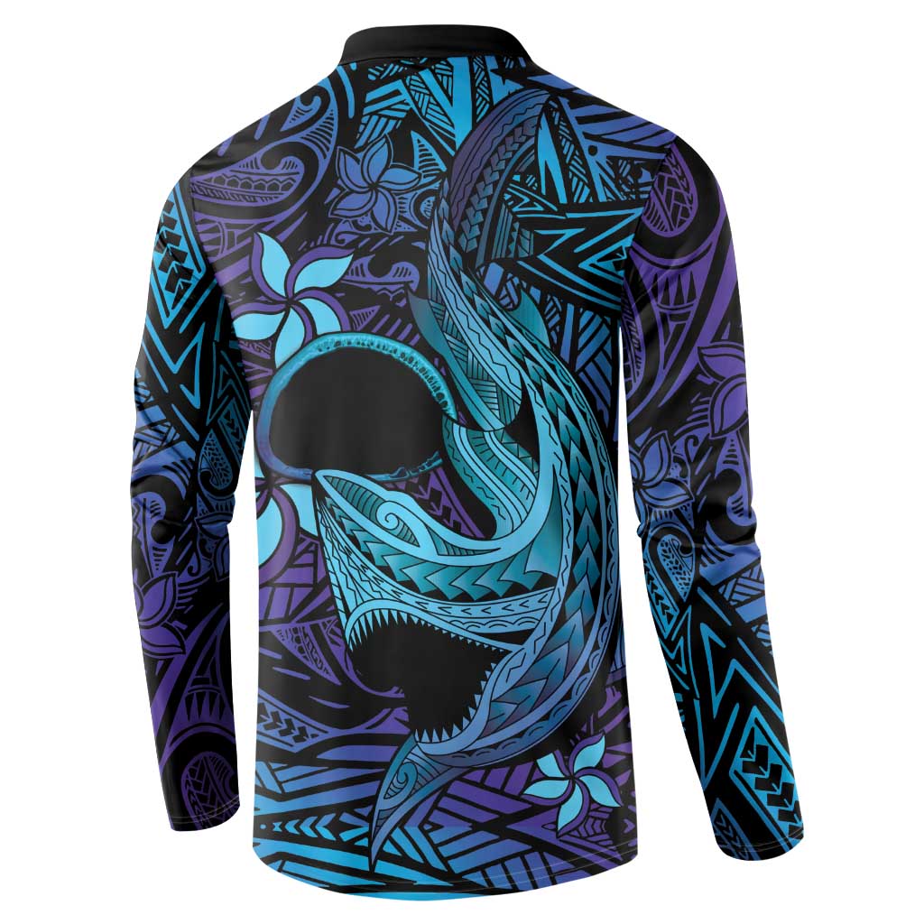 Nukuoro Atoll Button Sweatshirt Polynesian Shark Tattoo Purple Gradient Vibes LT14 - Polynesian Pride