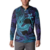 Nukuoro Atoll Button Sweatshirt Polynesian Shark Tattoo Purple Gradient Vibes LT14 - Polynesian Pride