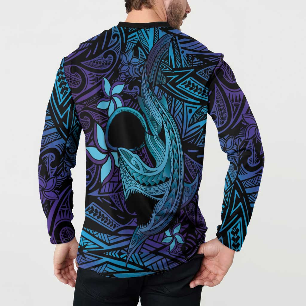 Nukuoro Atoll Button Sweatshirt Polynesian Shark Tattoo Purple Gradient Vibes LT14 - Polynesian Pride