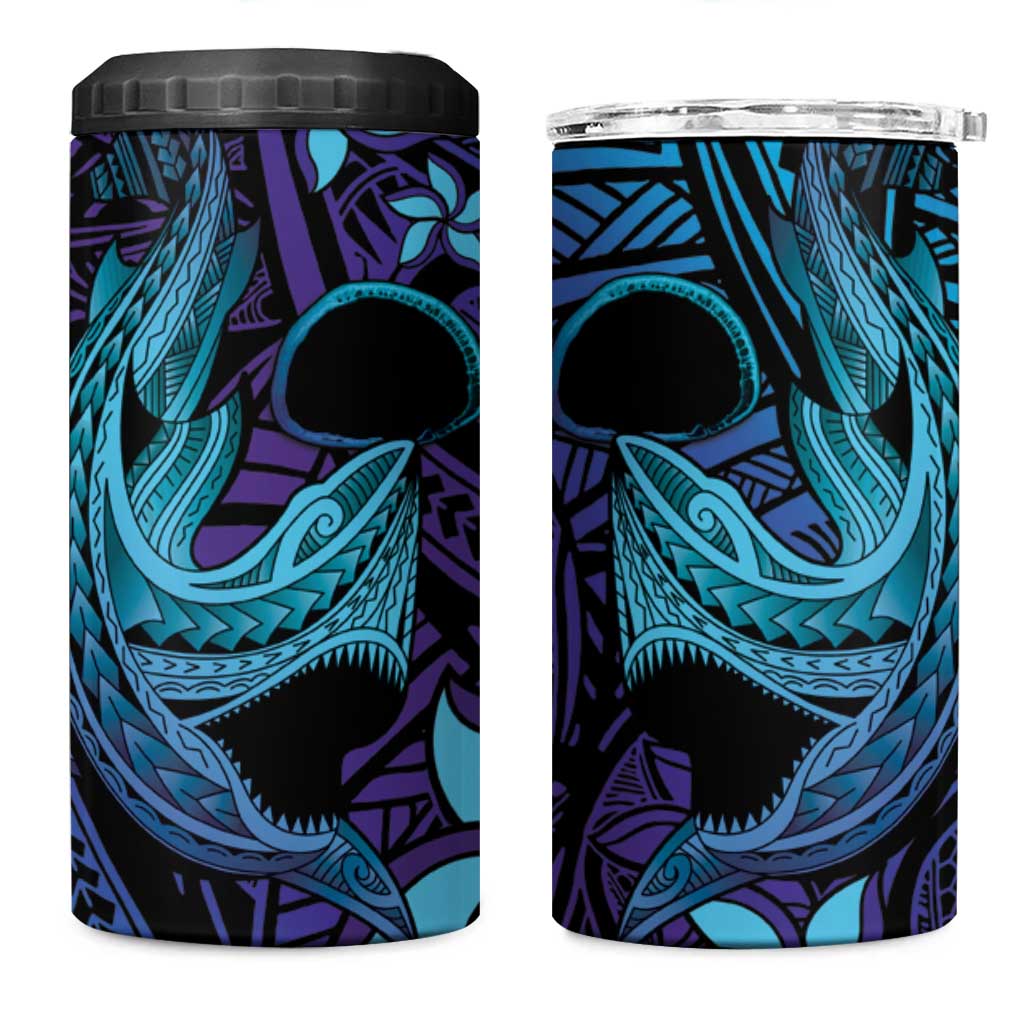 Nukuoro Atoll 4 in 1 Can Cooler Tumbler Polynesian Shark Tattoo Purple Gradient Vibes