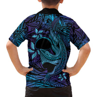 Nukuoro Atoll Family Matching Puletasi and Hawaiian Shirt Polynesian Shark Tattoo Purple Gradient Vibes
