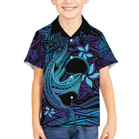Nukuoro Atoll Family Matching Summer Maxi Dress and Hawaiian Shirt Polynesian Shark Tattoo Purple Gradient Vibes