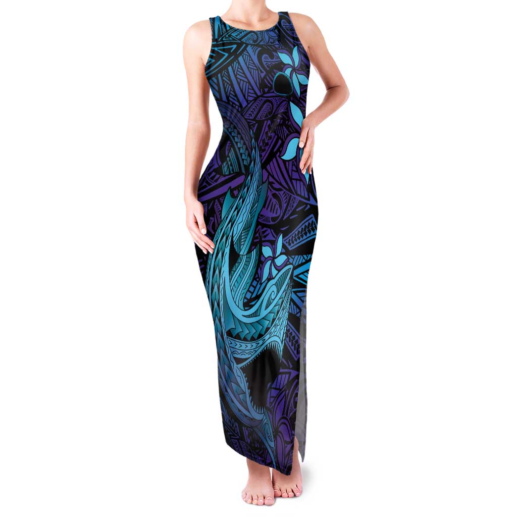 Nukuoro Atoll Family Matching Tank Maxi Dress and Hawaiian Shirt Polynesian Shark Tattoo Purple Gradient Vibes