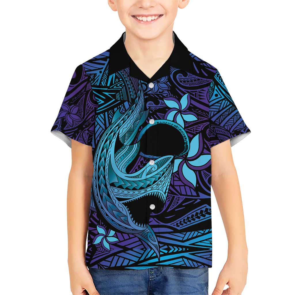 Nukuoro Atoll Kid Hawaiian Shirt Polynesian Shark Tattoo Purple Gradient Vibes