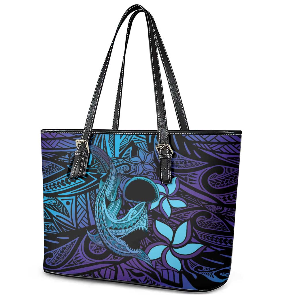 Nukuoro Atoll Leather Tote Bag Polynesian Shark Tattoo Purple Gradient Vibes LT14 - Polynesian Pride