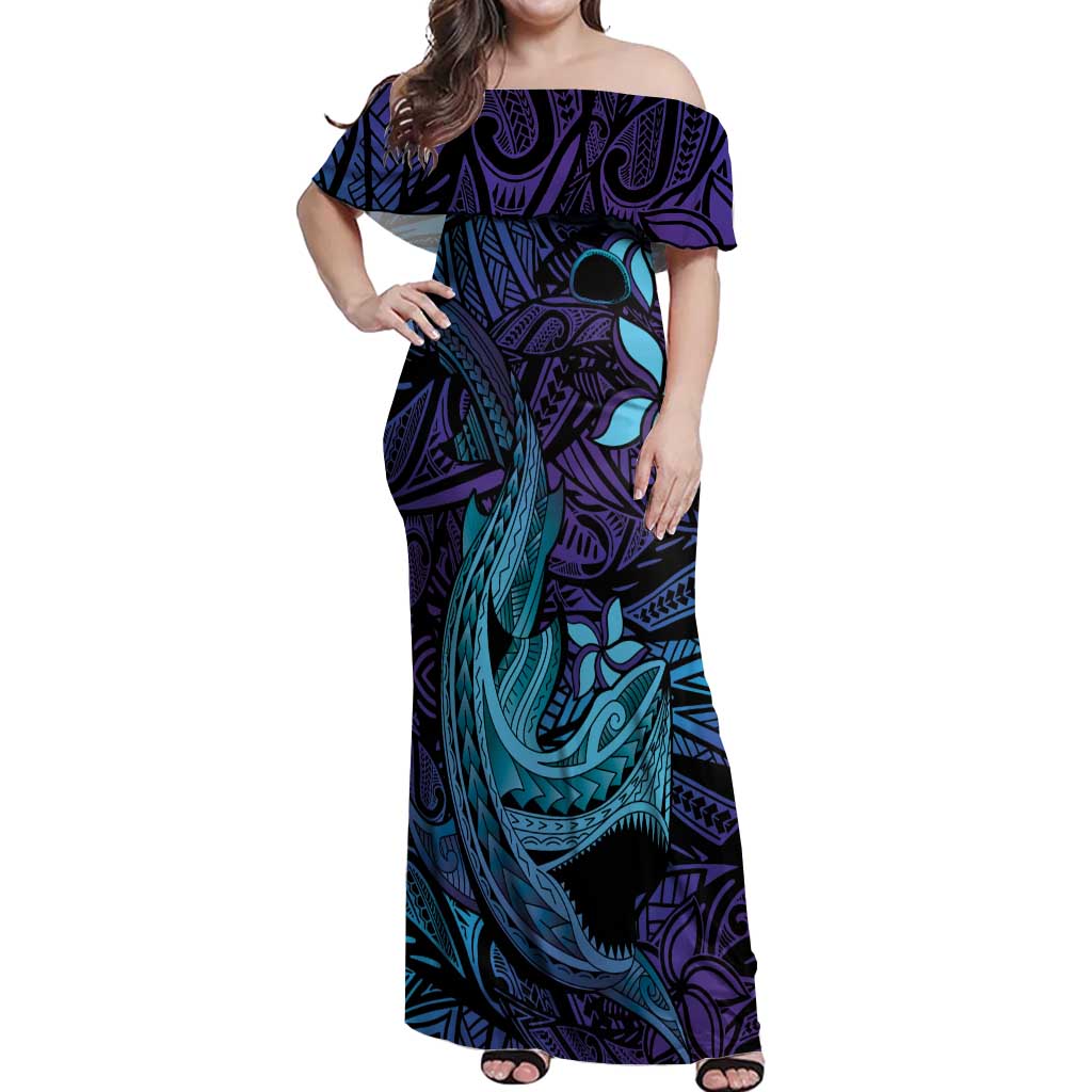 Nukuoro Atoll Off Shoulder Maxi Dress Polynesian Shark Tattoo Purple Gradient Vibes LT14 Women Purple - Polynesian Pride