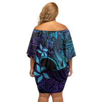 Nukuoro Atoll Off Shoulder Short Dress Polynesian Shark Tattoo Purple Gradient Vibes LT14 - Polynesian Pride