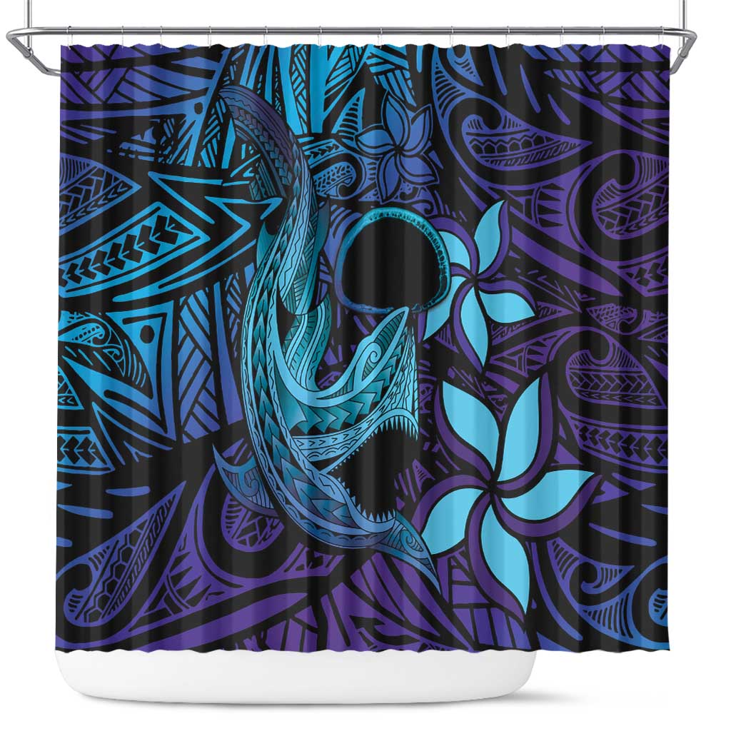 Nukuoro Atoll Shower Curtain Polynesian Shark Tattoo Purple Gradient Vibes