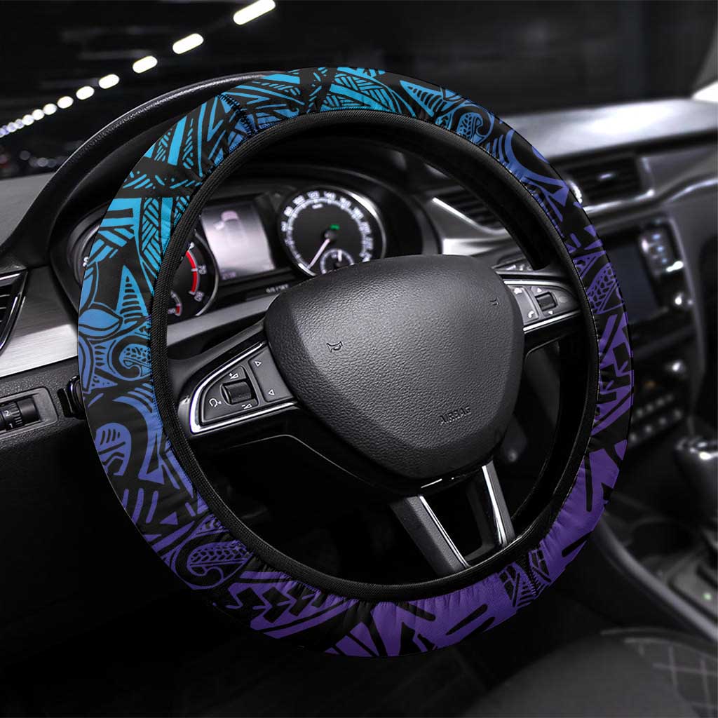 Nukuoro Atoll Steering Wheel Cover Polynesian Shark Tattoo Purple Gradient Vibes LT14 Universal Fit Purple - Polynesian Pride