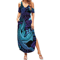 Nukuoro Atoll Summer Maxi Dress Polynesian Shark Tattoo Purple Gradient Vibes LT14 Women Purple - Polynesian Pride